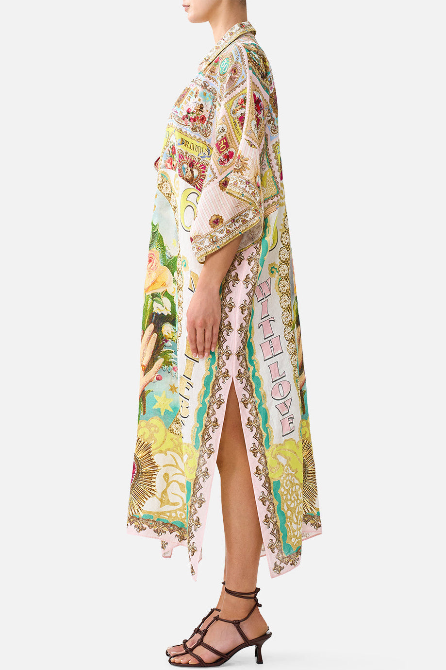 CAMILLA Deep V Neck Kaftan with Curved Seam - Painted Prayers - view 4