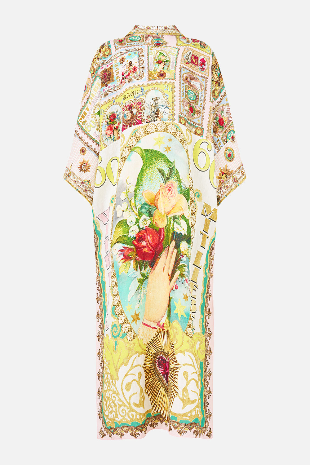 CAMILLA Deep V Neck Kaftan with Curved Seam - Painted Prayers - view 6