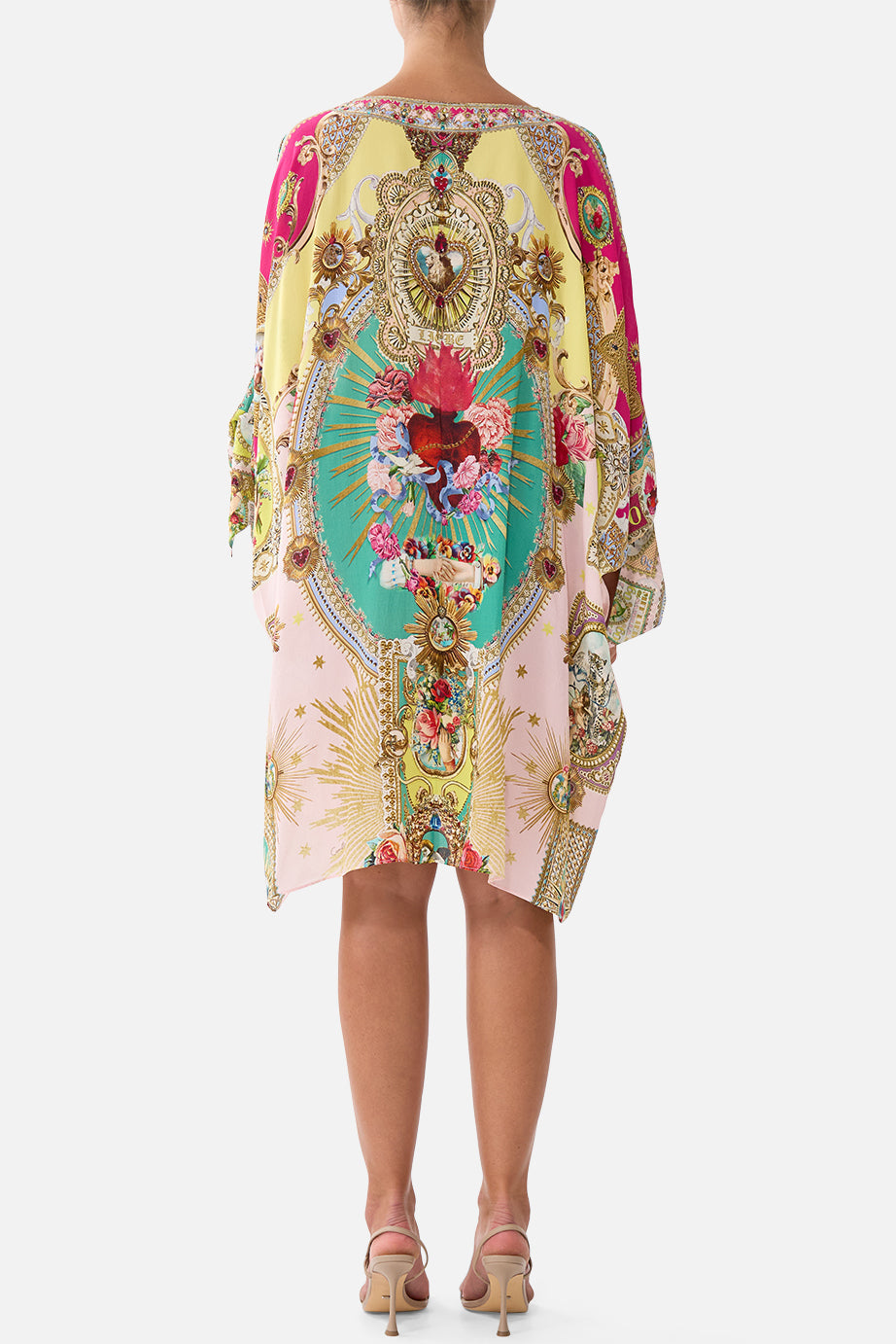 CAMILLA Tie Sleeve Short V Neck Kaftan - Painted Prayers - view 2