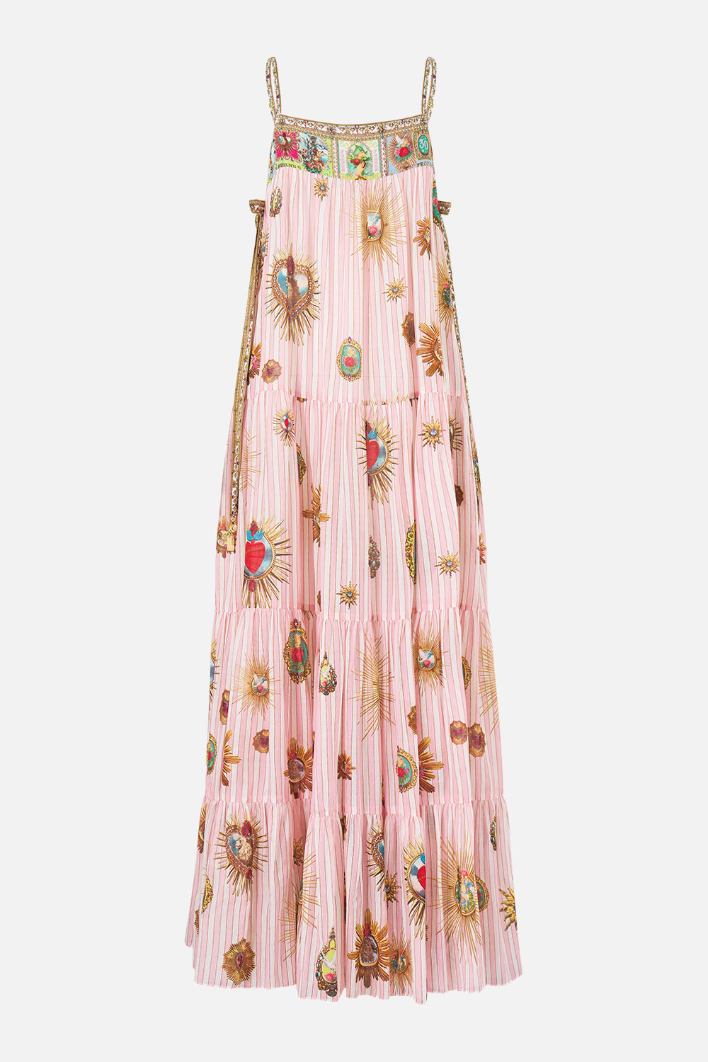 CAMILLA Long Tiered Dress with Bow Ties - Painted Prayers - view 3