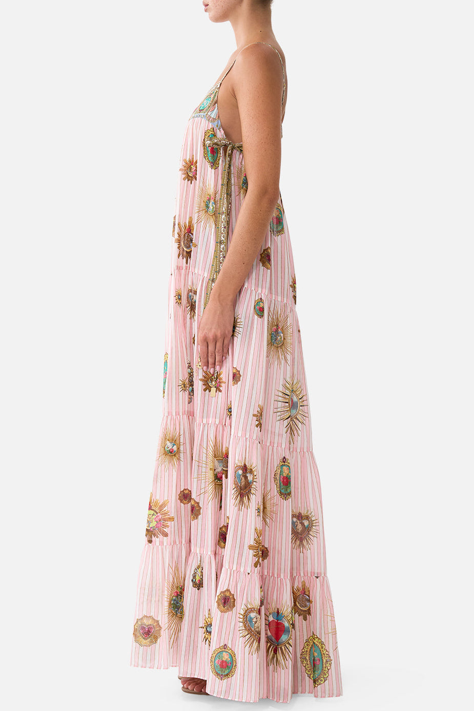 CAMILLA Long Tiered Dress with Bow Ties - Painted Prayers - view 4
