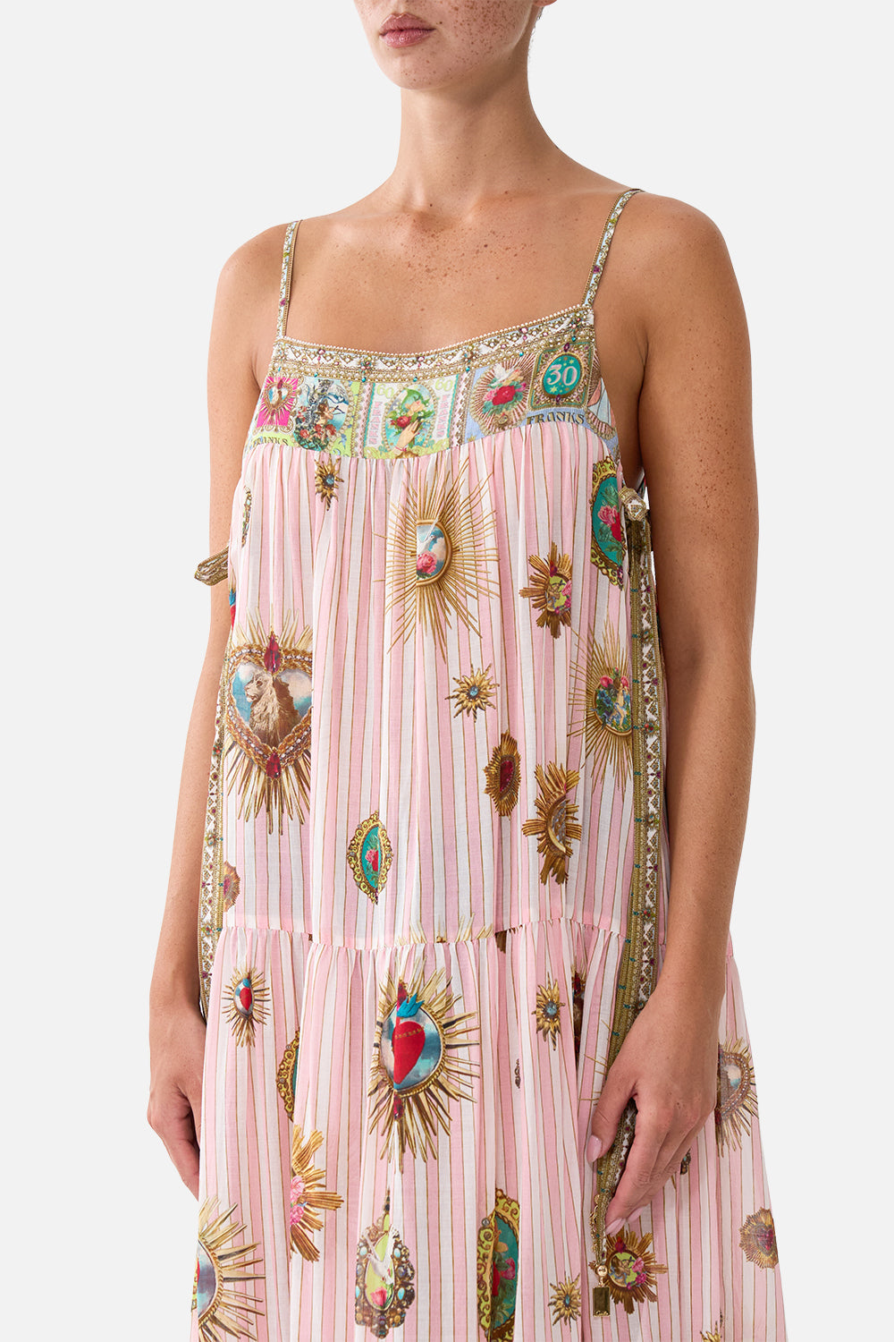 CAMILLA Long Tiered Dress with Bow Ties - Painted Prayers - view 5