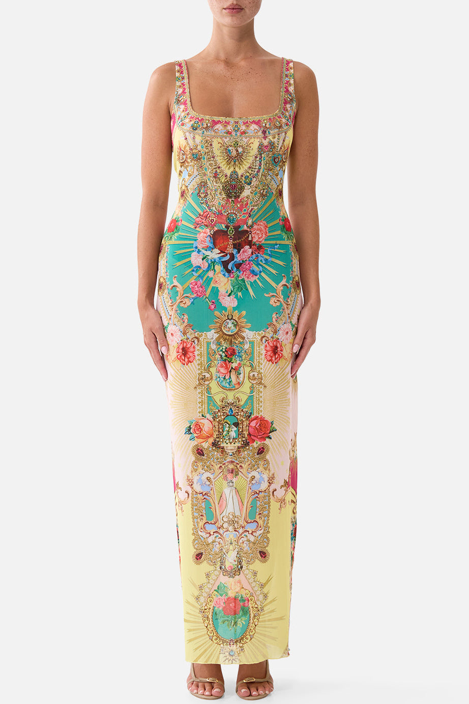 CAMILLA Square Neck Beach Maxi Dress with Low Back - Painted Prayers - view 1