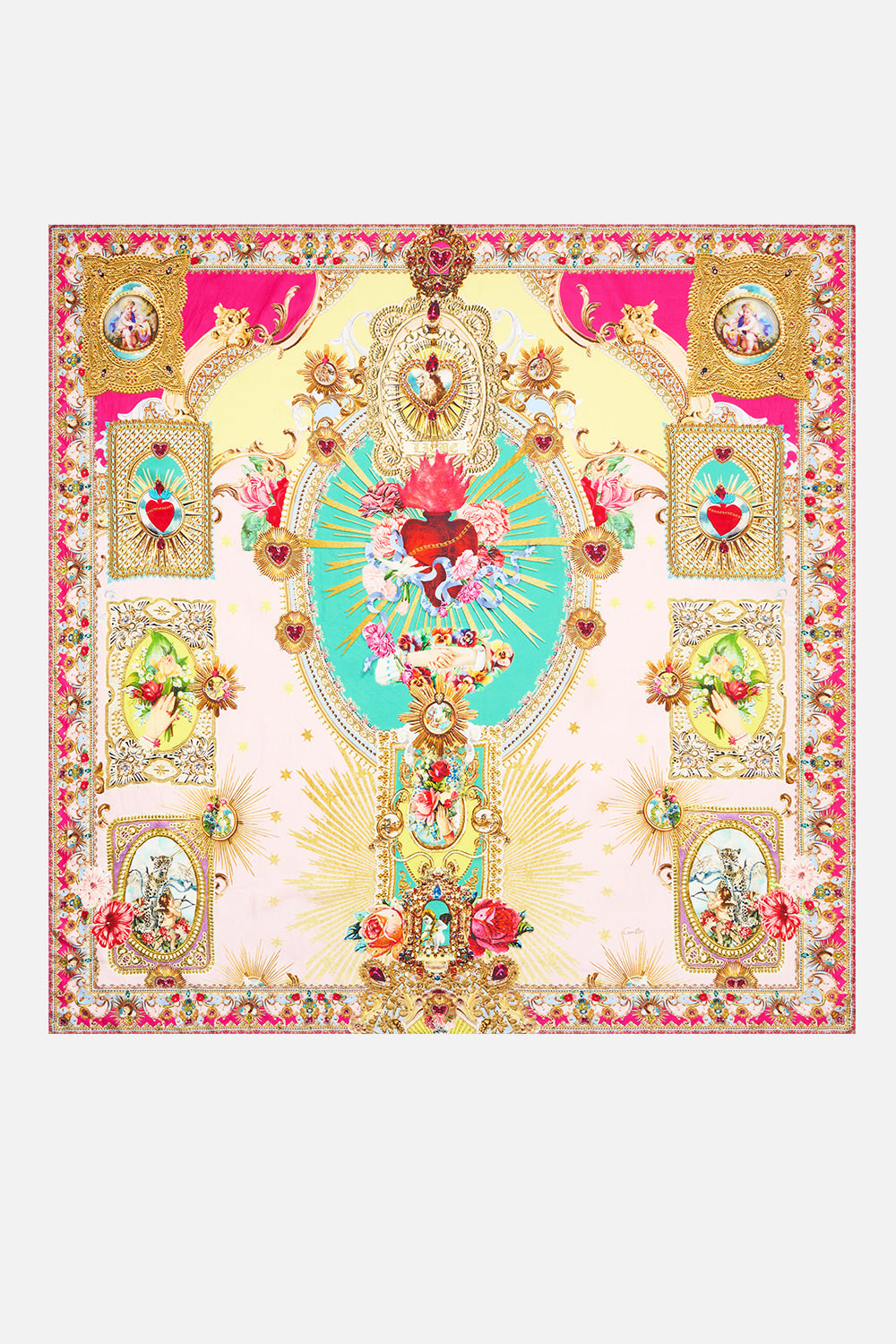 CAMILLA Large Crystalled Silk Square Scarf - Painted Prayers - view 2