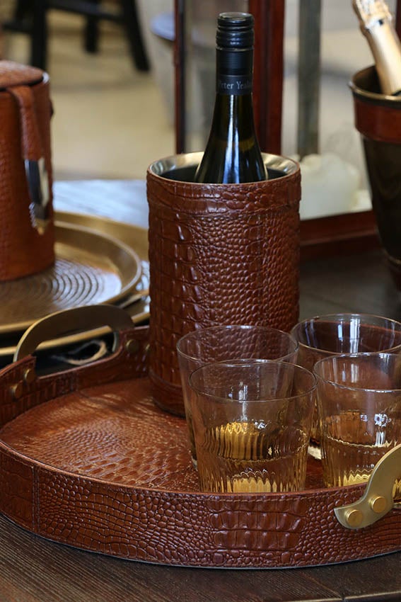 Croco Wine Cooler with Leather, alternate view