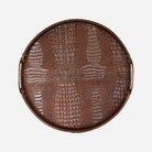 Croc Leather Round Tray with Brass Handles, alternate view