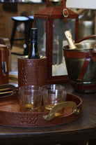 Croc Leather Round Tray with Brass Handles, alternate view