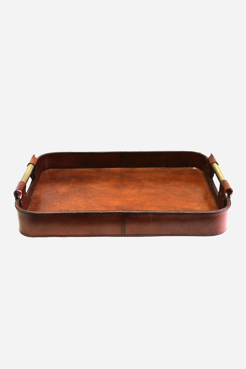 Leather Tray with Brass Handles