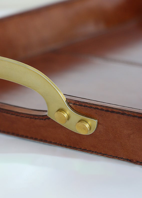 Savory Leather Tray with Brass Handles — additional view
