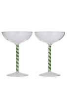 Swirl Coupe Glasses - Green and White, Set of 2