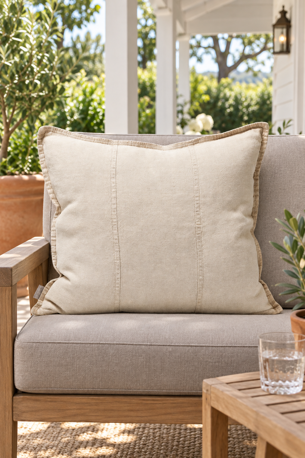EADIE Luca Linen Outdoor Cushion - Natural - 60cm
