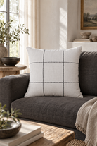 Graphite Weave Cushion - Black on Natural styled in living room
