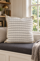 Large Hagen Cushion - Off White/Slate - 60cm styled in window nook