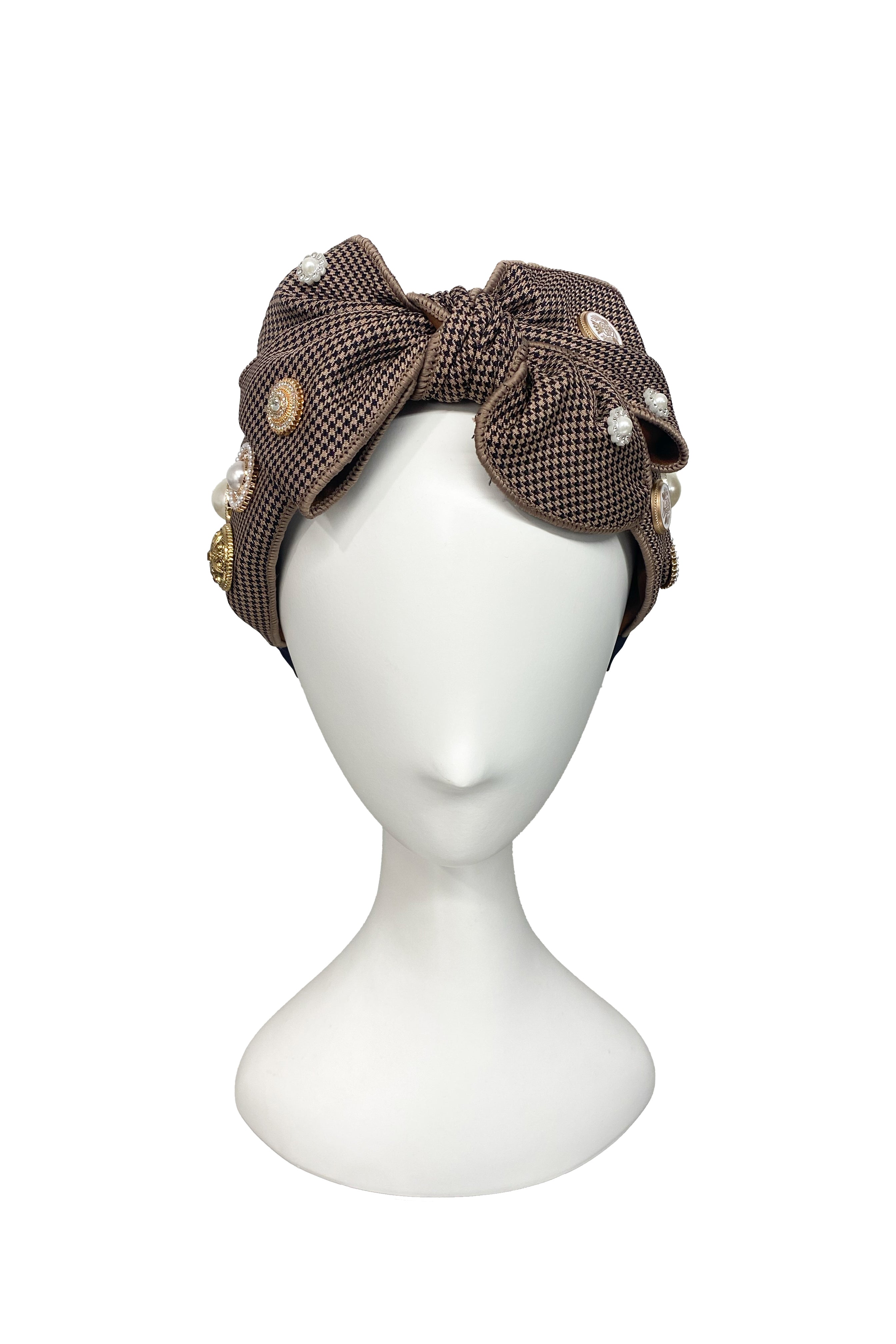 SEVENTH & FIGG Micro Houndstooth with Jeweled Bow Headband - Magpie Style