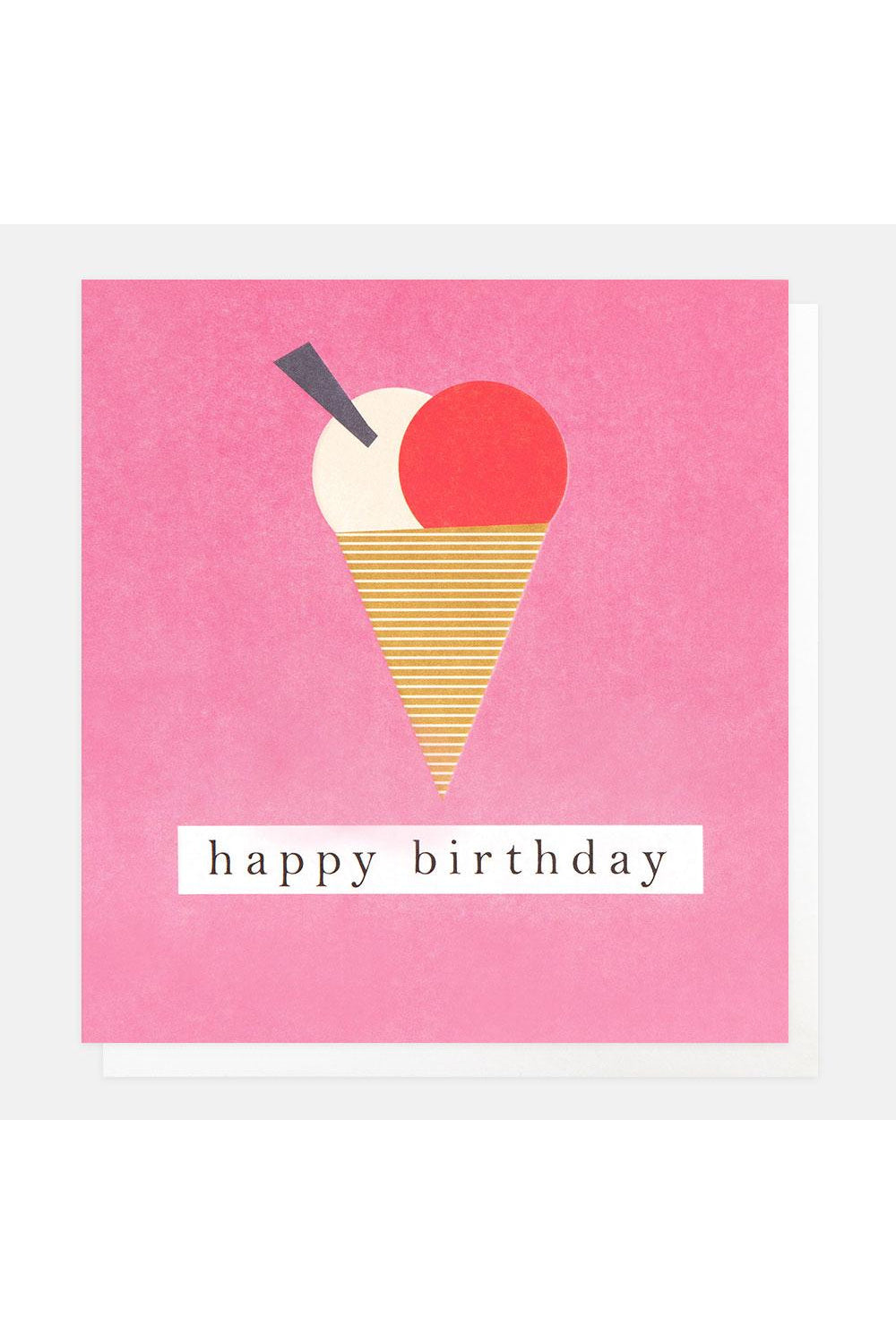 Ice cream cone on a pink birthday card