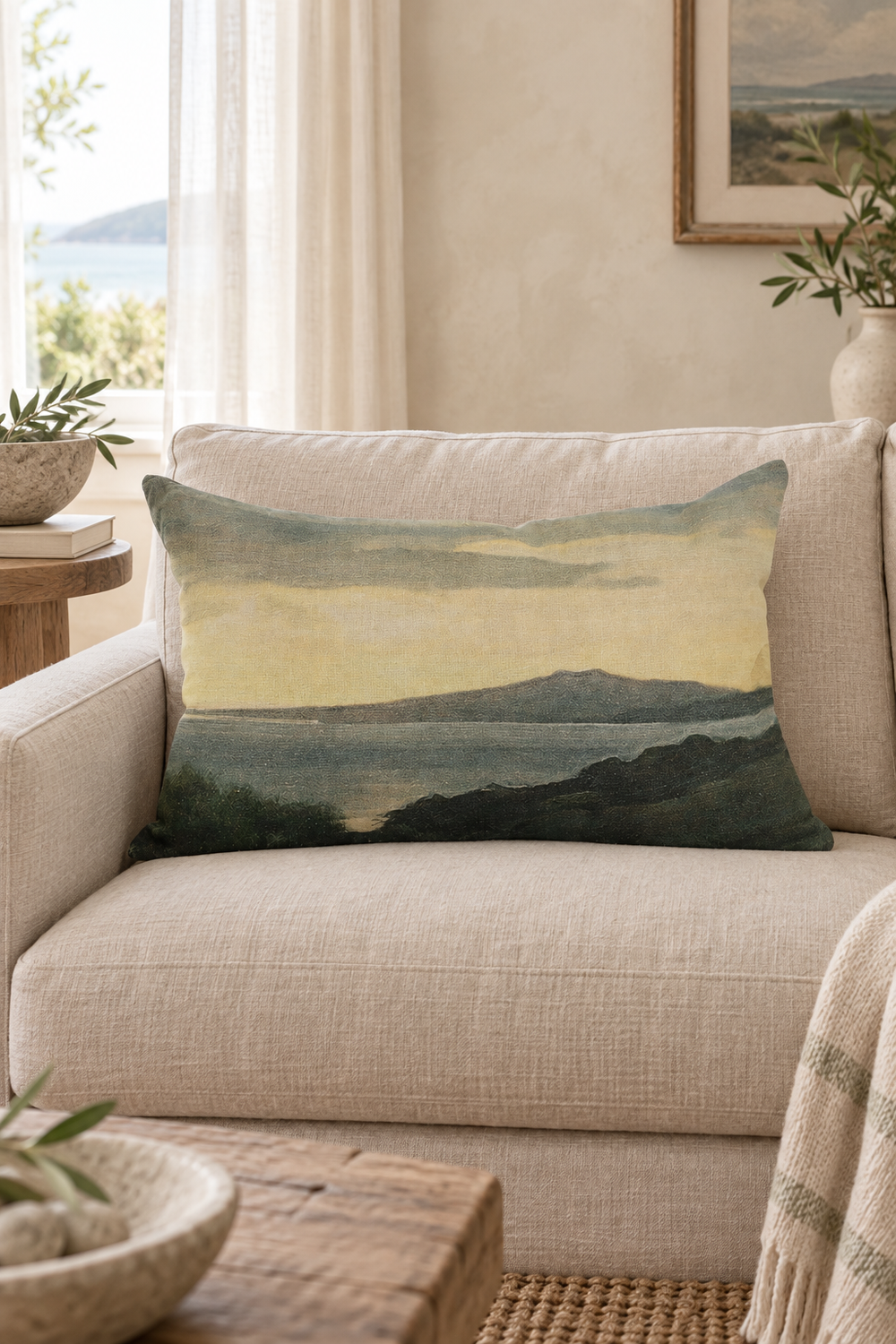 Island At Dusk Linen Lumbar Cushion