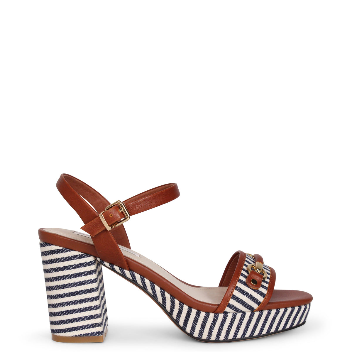 Kathryn Wilson Olivia Heel in Walnut Calf/Ink Stripe, side view
