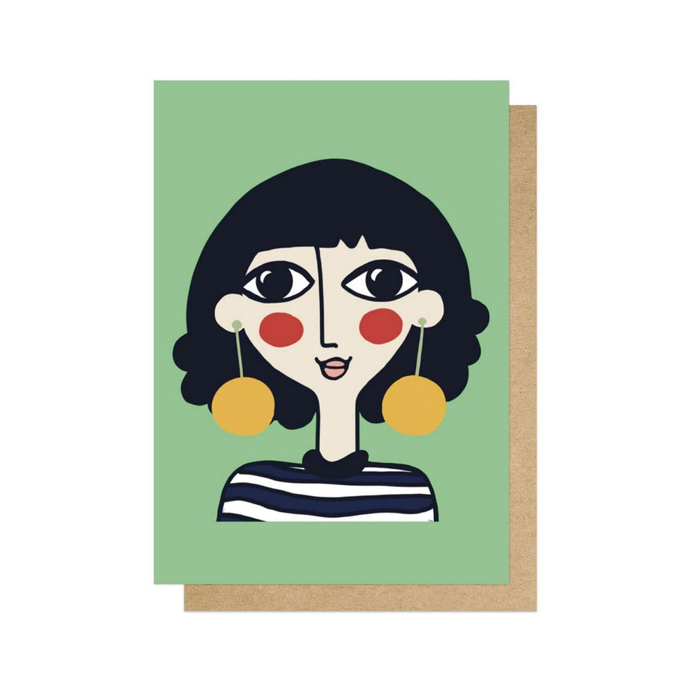 Woman With Orange Earrings Card