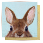 Little Bunny Card by La La Land, featuring a brown rabbit on a pale blue background