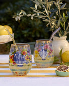Mediterranean Summer tumblers styled with drinks
