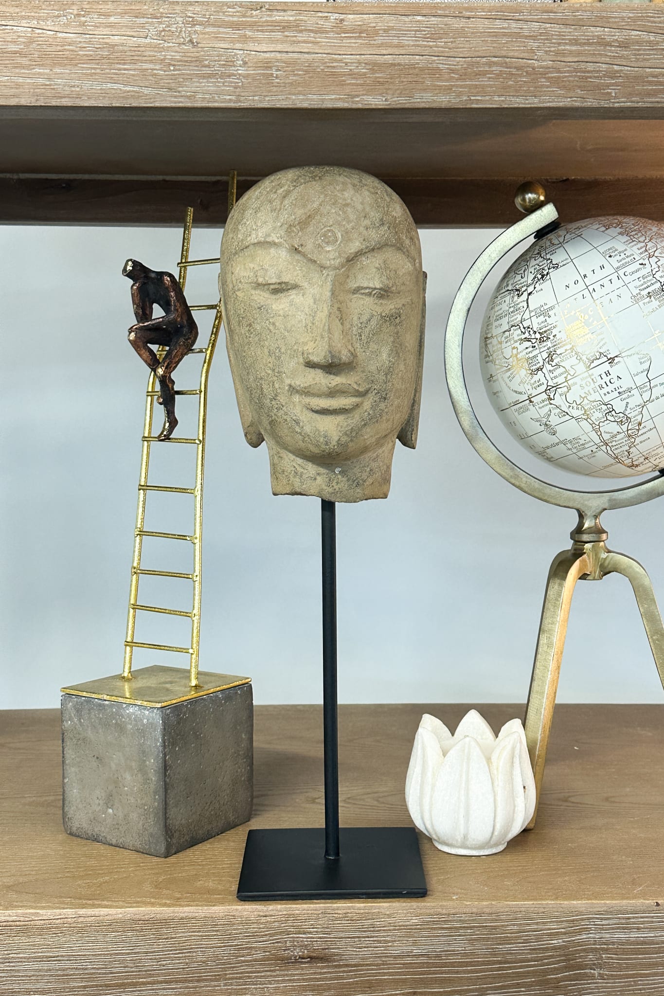 Hand Carved Stone Zen Buddha Head on Stand - Tall - Magpie Style