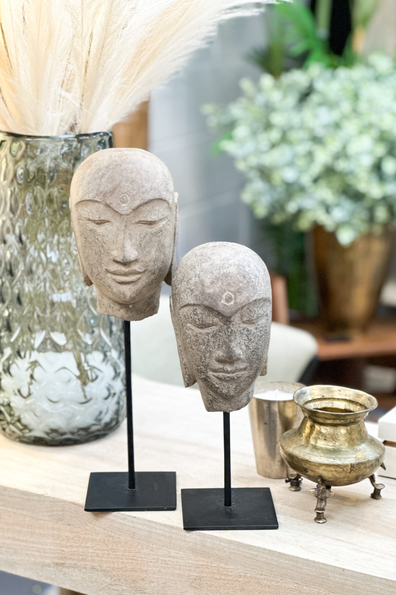 Hand Carved Stone Zen Buddha Head on Stand - Medium - Magpie Style