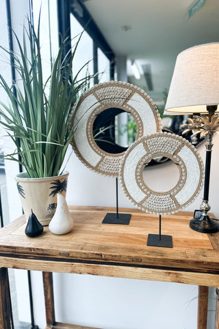 Tribal Beaded Cowrie Shell Disc on Stand - Small