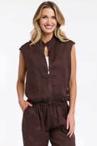 365 DAYS Mara Linen Zip Top - Chocolate, supplier photo 1