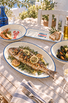 Nautical melamine serveware collection styled for a coastal lunch