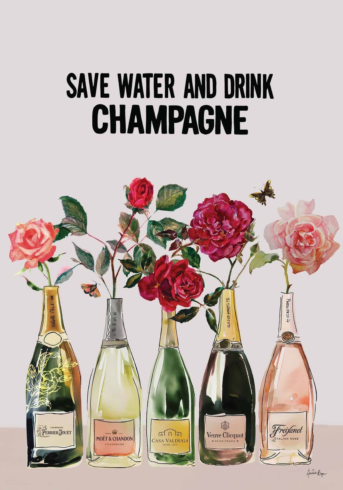 Card - Save Water Drink Champagne - Nuovo APH37 original