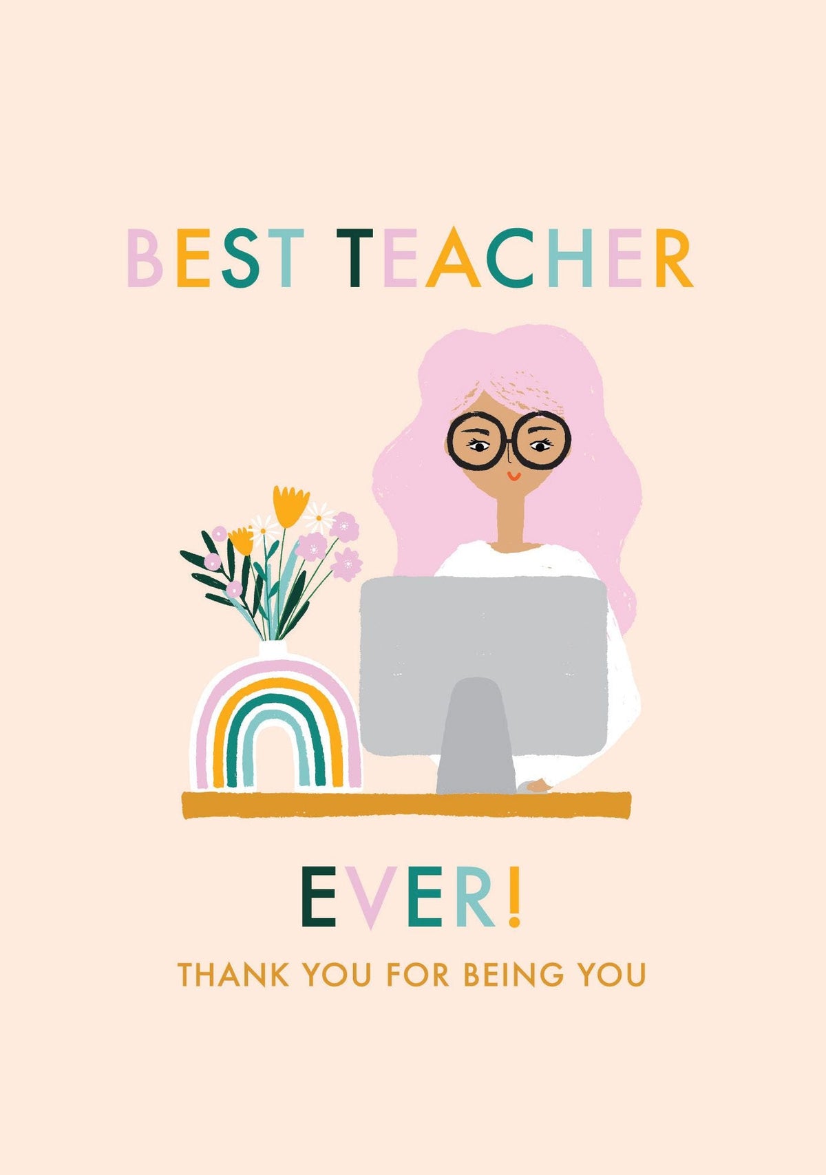 Card - Best Teacher Pink - original artwork