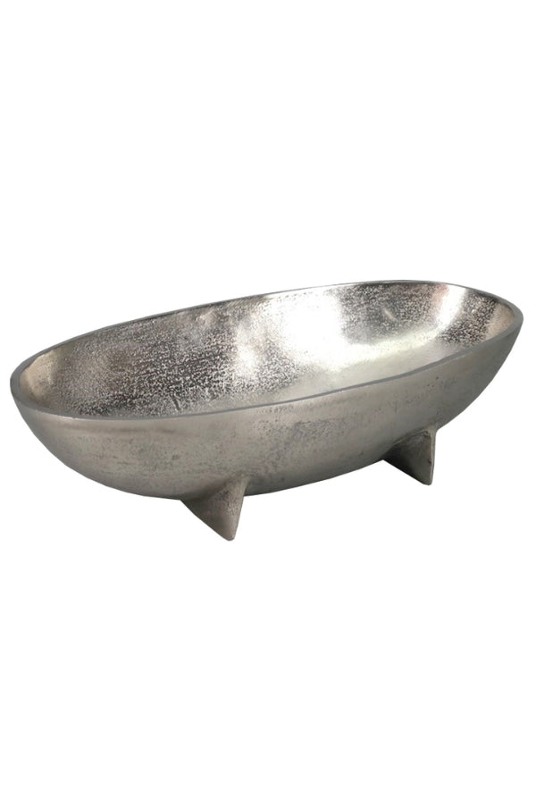Aluminium Oval Strip Foot Bowl - Raw Silver - Magpie Style