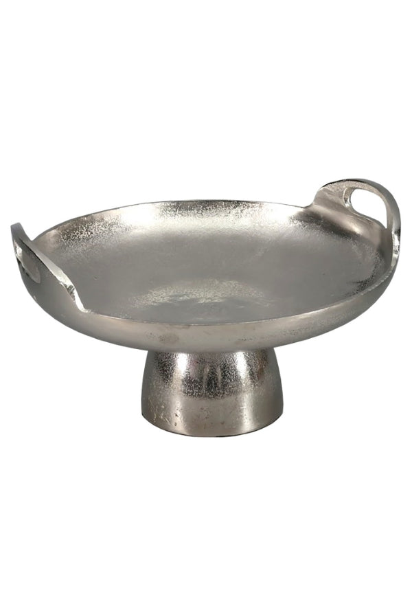 Aluminium Round Footed Tray - Raw Silver - Magpie Style