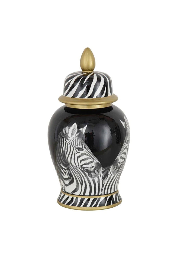 Zebra Temple Jar - Zebra/Gold 38cm - Magpie Style