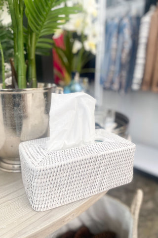 Geneva White Rattan Rectangle Tissue box