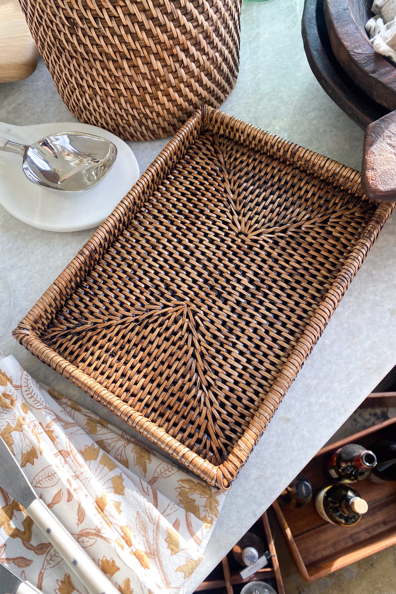 Mini Rattan Rectangle Tray - Antique Brown - Magpie Style