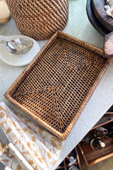 Mini Rattan Rectangle Tray - Antique Brown