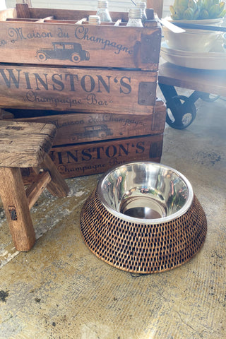 Pet Bowl - Rattan and Stainless Steel