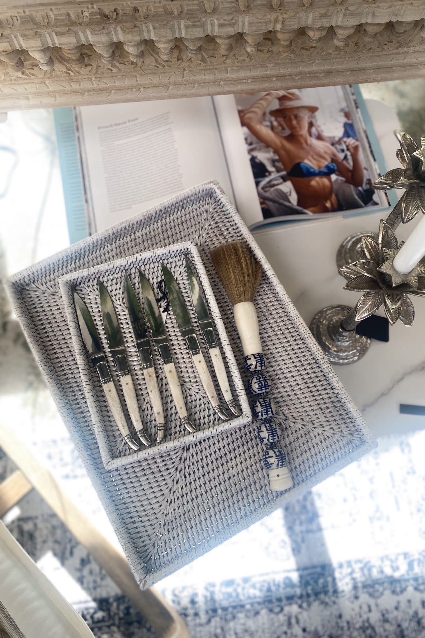 Mini Rattan Rectangular Tray - White Wash - Magpie Style