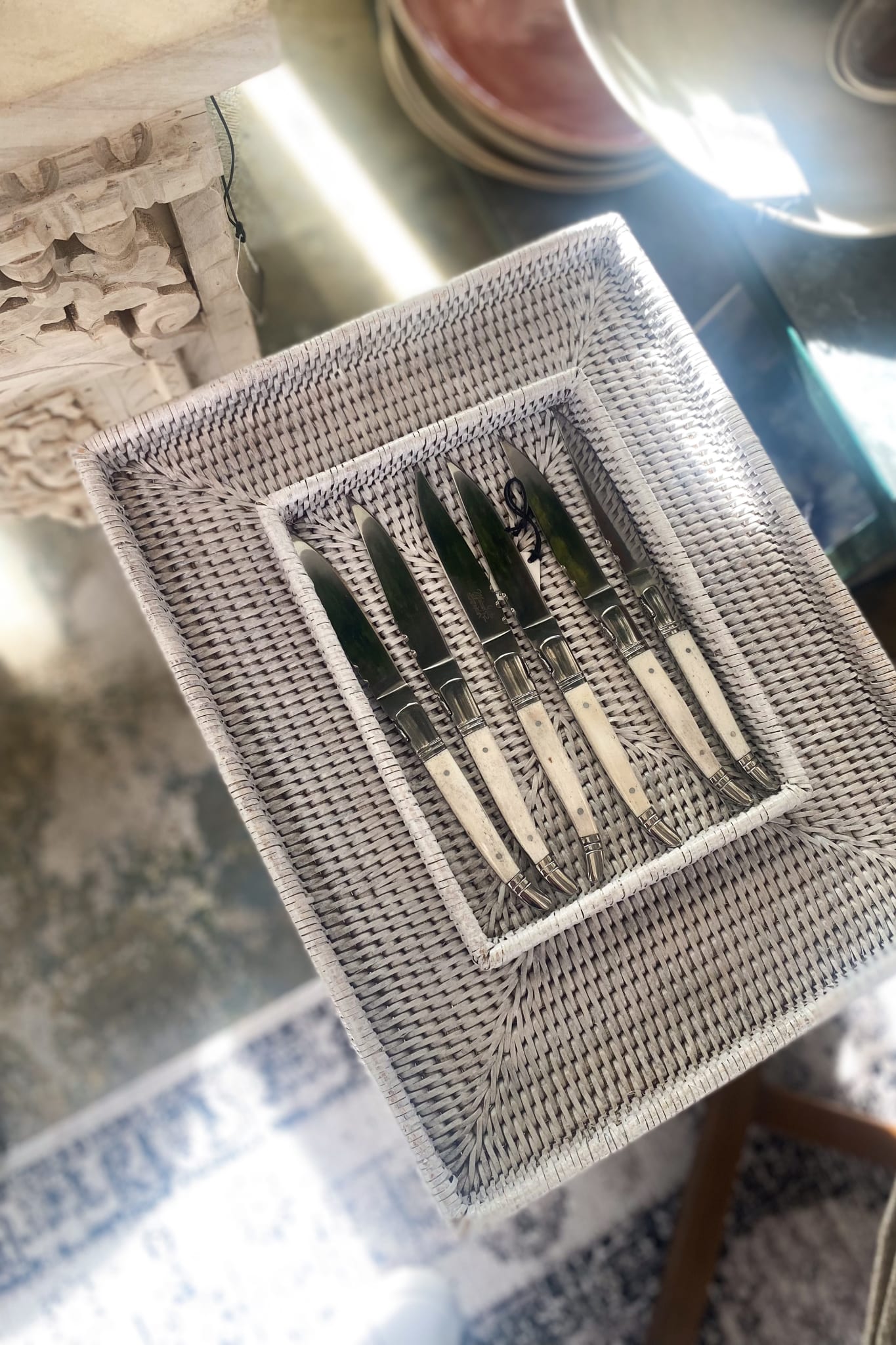 Rattan Rectangular Tray Large - White Wash - Magpie Style