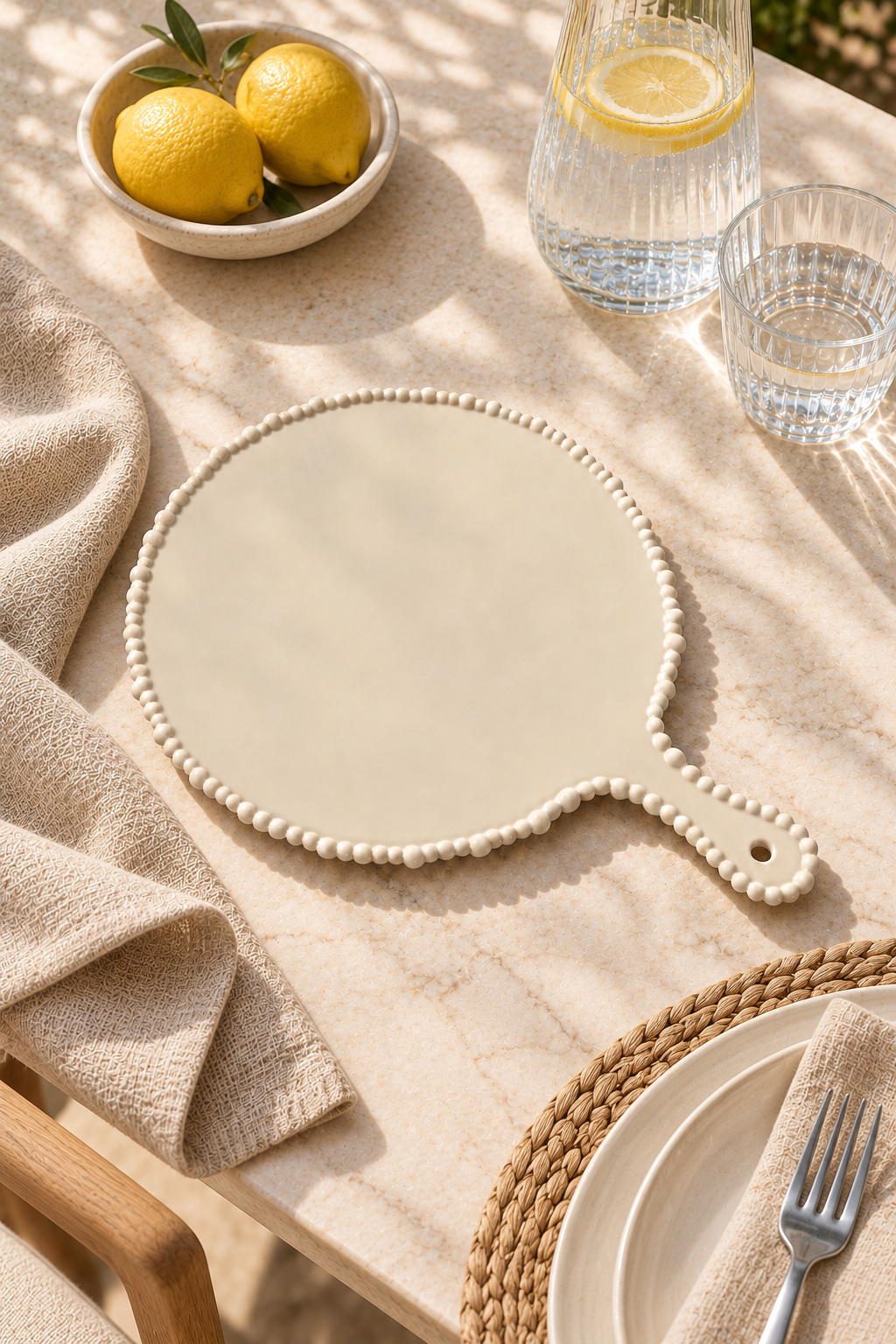 Sand Round Platter with Handle – Pearl Melamine - Magpie Style