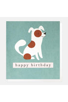 Spotty dog on a teal birthday card