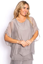 ITALIAN CLOSET Renata V Neck Silk Top - Taupe - Magpie Style