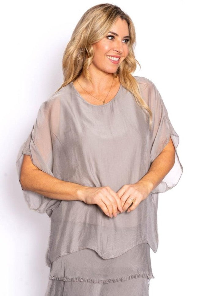 ITALIAN CLOSET Renata V Neck Silk Top - Taupe - Magpie Style