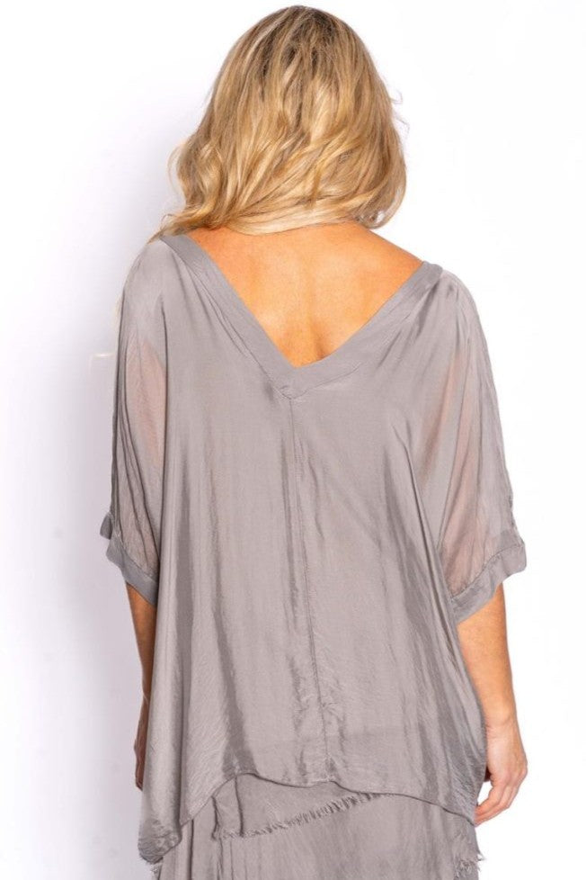 ITALIAN CLOSET Renata V Neck Silk Top - Taupe - Magpie Style