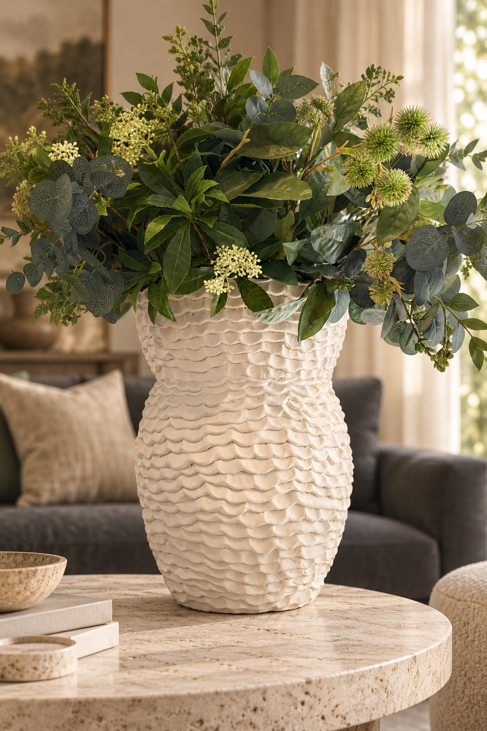 Large Cream Textured Ceramic Vase