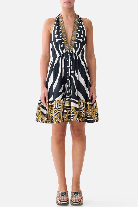 Camilla Ruffle Hem Halter Short Dress - Zig Zag Zoo