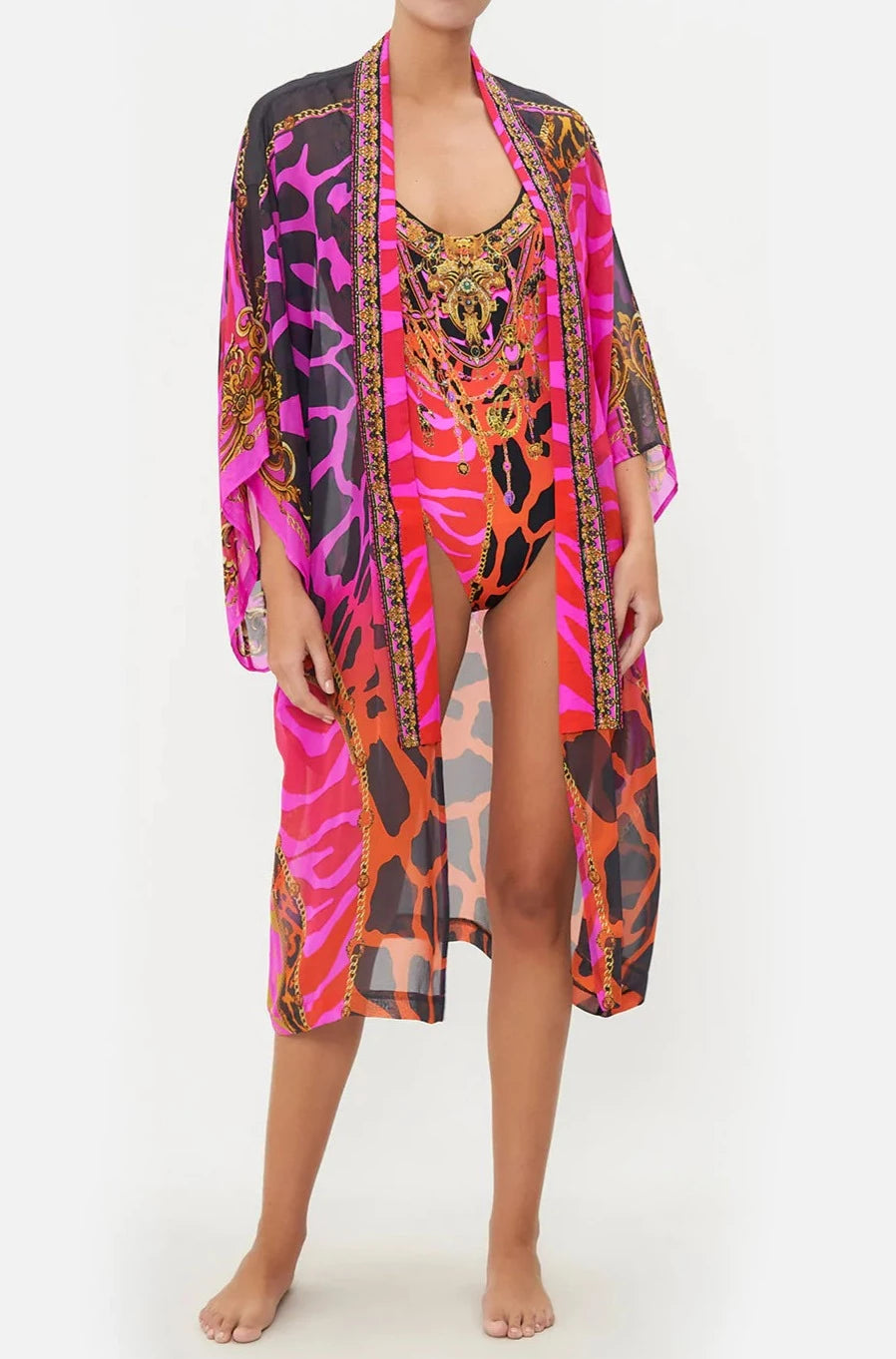 CAMILLA Mid Length Kimono Layer with Collar - Always Change Your Spots - CAMILLA - [product type] - Magpie Style