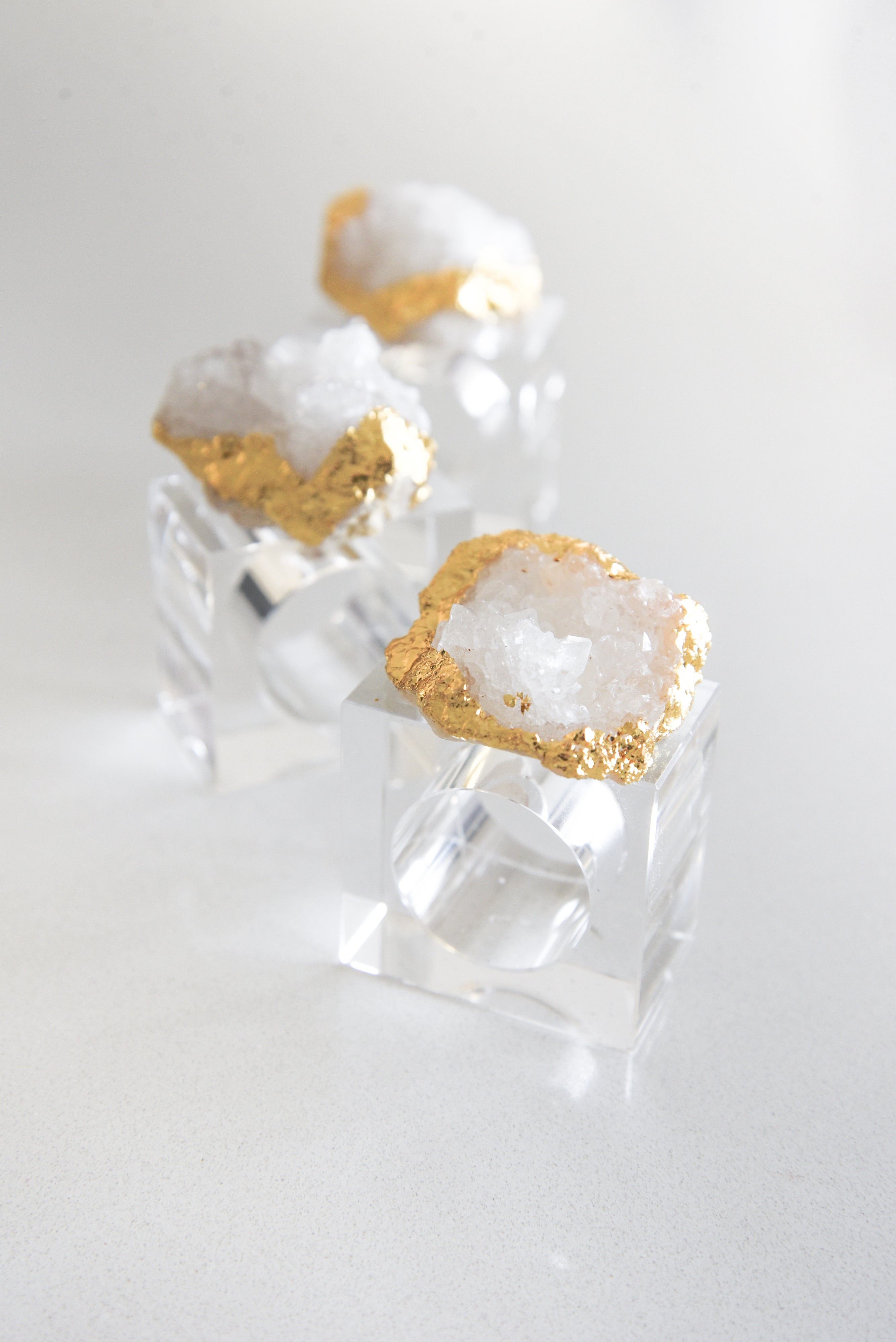 MAGPIE HOME Gold Leaf Crystal Napkin Holder (Set of 4) - Magpie Home - [product type] - Magpie Style