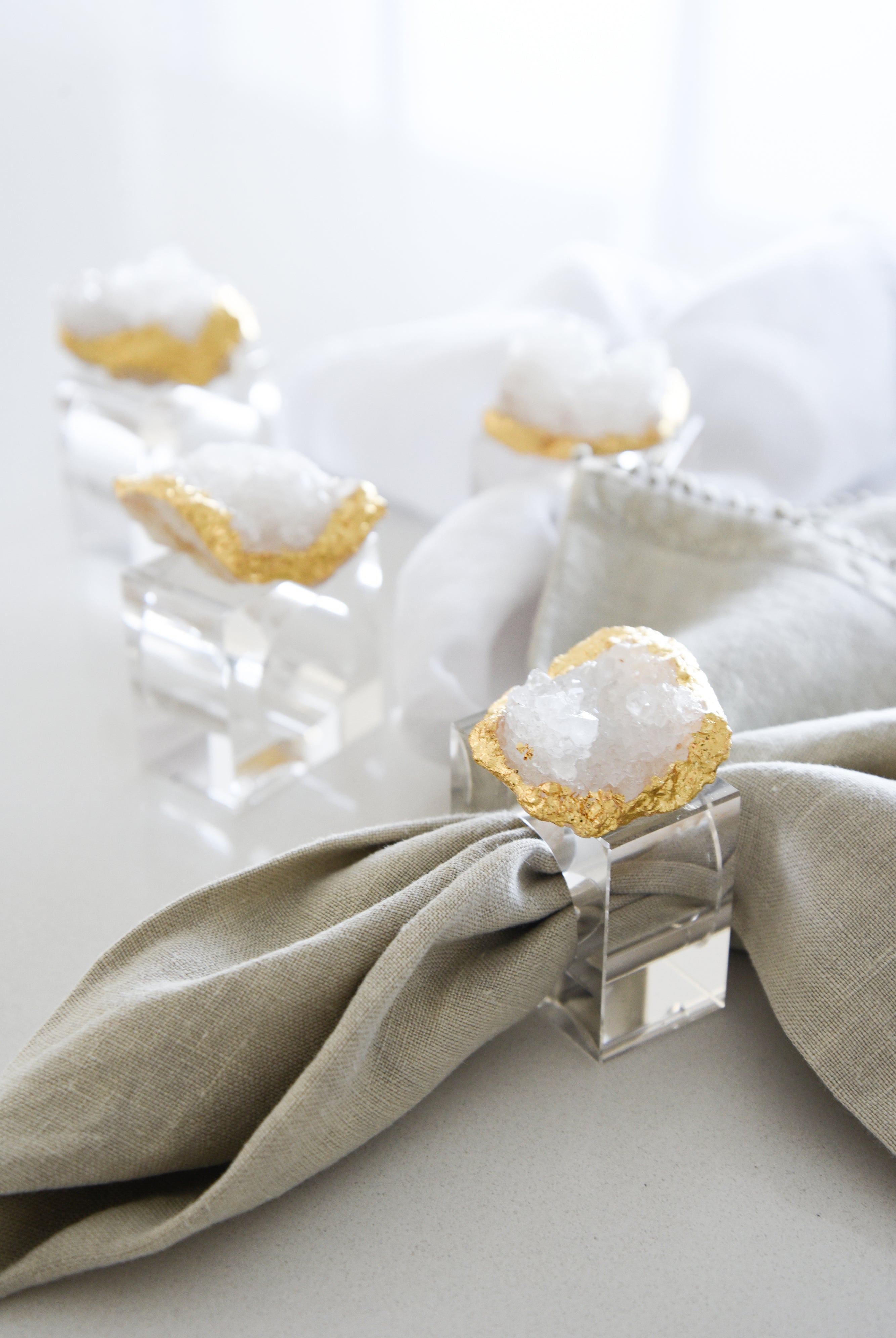 MAGPIE HOME Gold Leaf Crystal Napkin Holder (Set of 4) - Magpie Home - [product type] - Magpie Style
